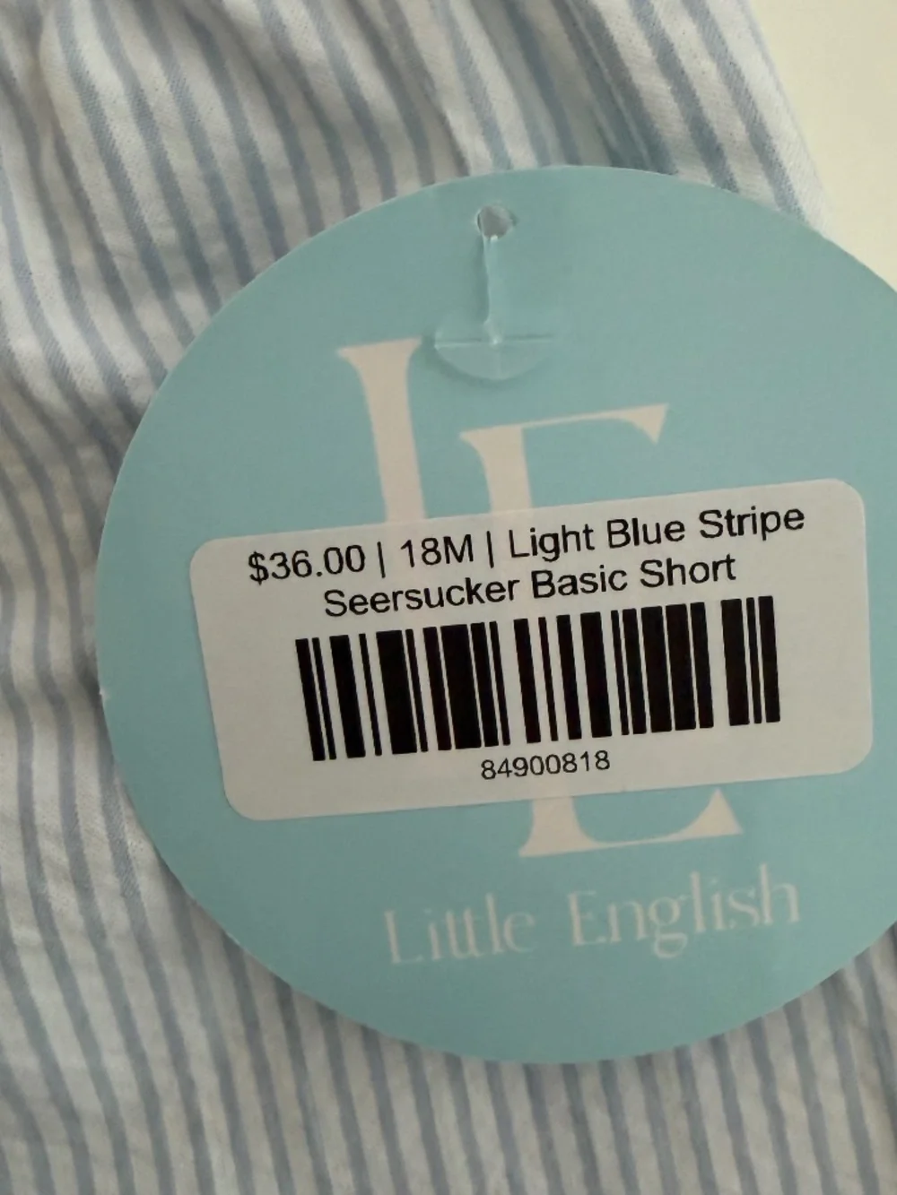 NWT Little English Boys Blue & White Seersucker Peter Pan Shirt & Short Set 18M